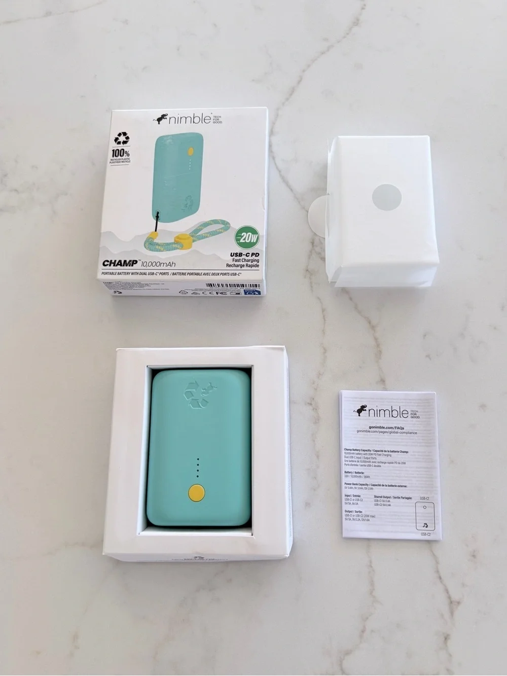 Nimble Champ 10,000mAh 20W USB-C PD Fast Charger Power Bank – New in box - Teal